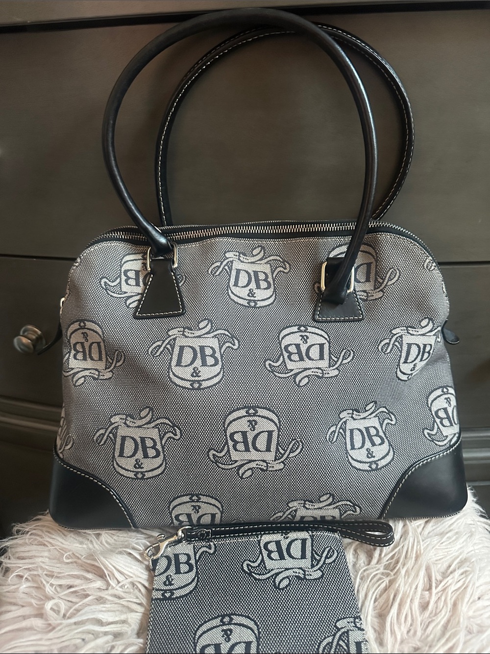 Dooney & Bourke Gray Logo Dome Satchel with Black Trim